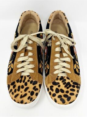 Johnny Was Leopard Suede & Genuine Calf Hair Sneaker 9.5